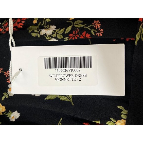 Reformation Wildflower Dress Vionnete Black Floral Puff-Sleeve Midi Size 2 NEW - Picture 7 of 11